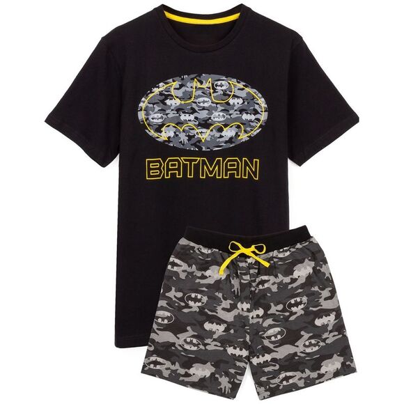 Batman Mens Logo Camo Short Pyjama Set / Black/Gray - Picture 1 of 3